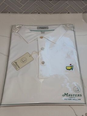 Peter Millar White Polo with Yellow/Green Masters Emblem